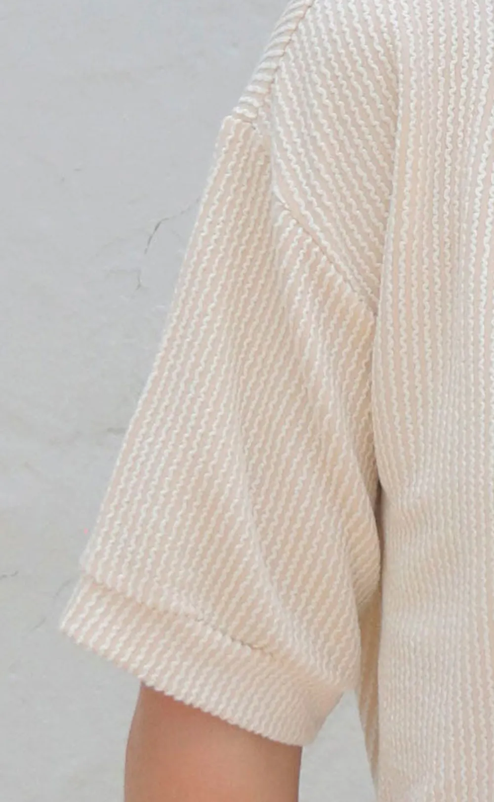 Beige Textured Short Sleeve Set