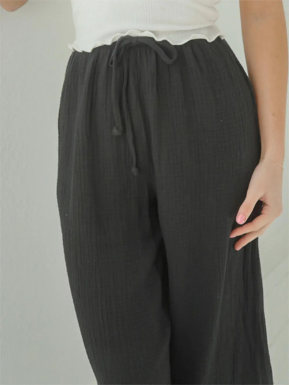 Black Elastic Waist Flared Pants