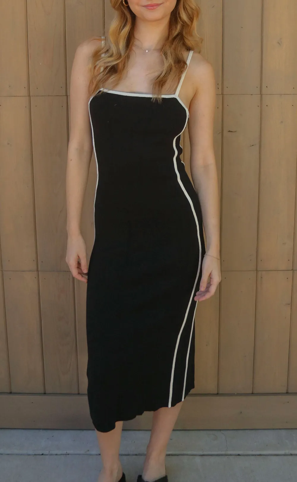 Black Contrast Trimmed Sleeveless Midi Dress