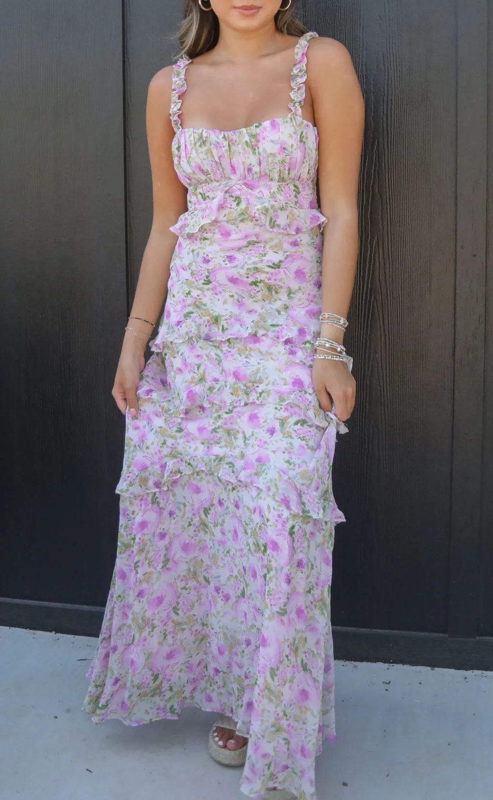 Pink Floral Ruffled Maxi Dress