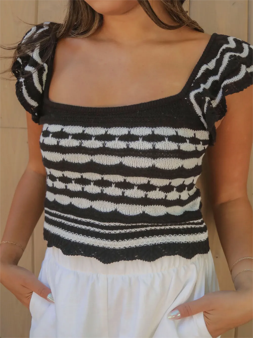 Square Neck Ruffled Striped Top