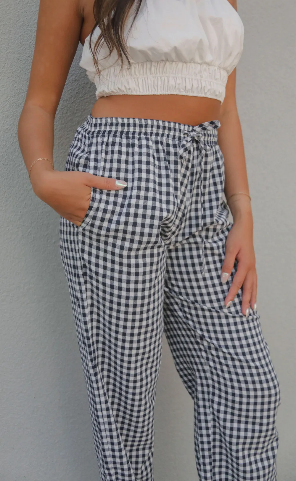 Black and White Gingham Wide Leg Pants