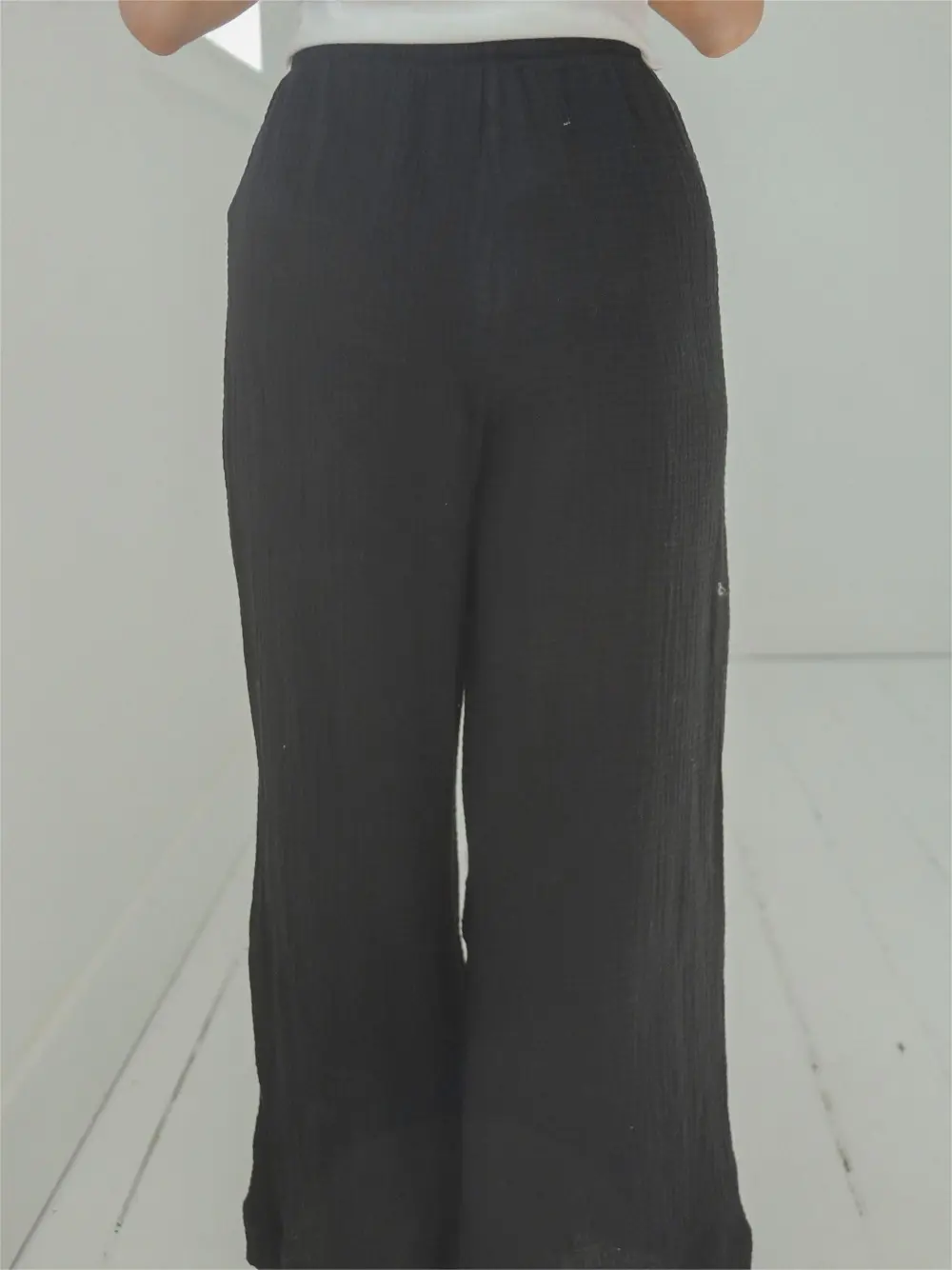 Black Elastic Waist Flared Pants